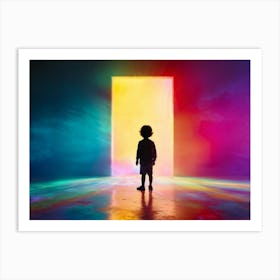 Child Standing In Front Of A Rainbow Door Art Print