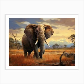 African Elephant In The Savannah Painting 3 Art Print