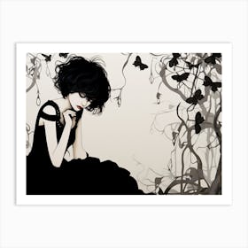 Sad Gothic Girl In A Black Dress Art Print