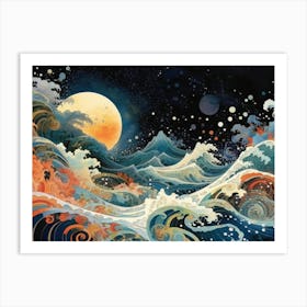 Moon And Waves Poster