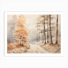A Painting Of Country Road Through Woods In Autumn 52 Art Print