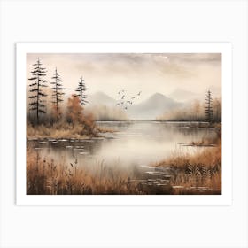 A Painting Of A Lake In Autumn 52 Art Print