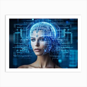 A Cybernetic Womans Head Abstractly Adorned With A Mesmerizing Grid Pattern Symbolizing Innovation (5) Art Print