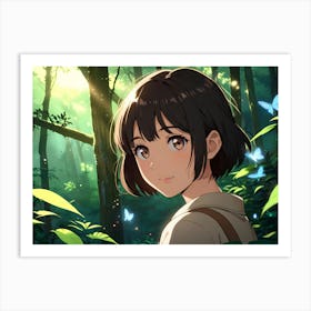 Anime Girl In The Forest 1 Art Print