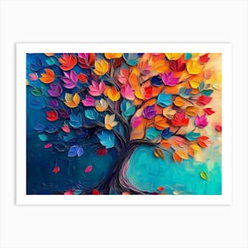 Elegant Colorful Tree With Vibrant Leaves Hanging Branches 19 Art Print