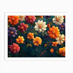 Colorful Flowers Wallpaper 1 Art Print