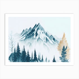 Mountain And Forest In Minimalist Watercolor Horizontal Composition 409 Art Print