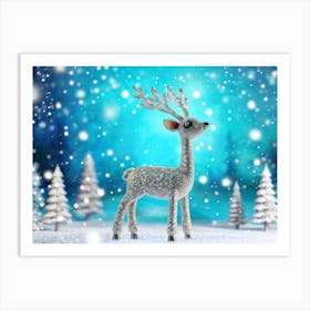 Robotic Deer Whimsical Design Integrates Teal And Iridescent Accents Surrounded By A Frosty Ench Art Print