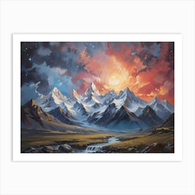 Starry Sky And Mountains Art Print