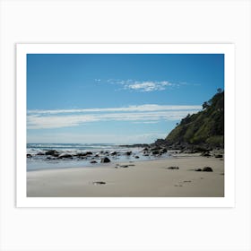 Beach At Lunch Time, Blue Sky's With A Little Bit Of Cloud, Rainforest Mountain Meeting The Sand. Art Print