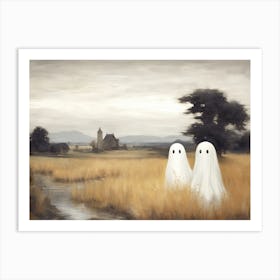 Cute Bedsheet Ghosts, Countryside Vintage Style, Halloween Spooky 2 Art Print