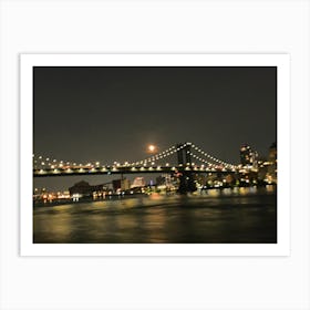 Full Moon Over Manhattan And The Brooklyn Bridge Art Print