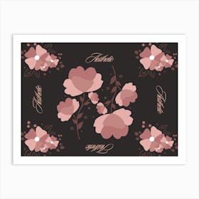 Aesthetic Pink Flowers On A Black Background Art Print