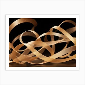 Abstract Image Of A Golden Ribbon In A Swirling, Dynamic Form Against A Dark Background With Sparkling Particles Art Print