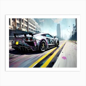 Car Driving Down A City Street Art Print