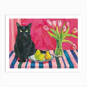 Black Cat With Tulips 10 Art Print