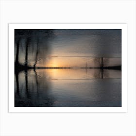 Reflection of sunlight and trees in water Art Print