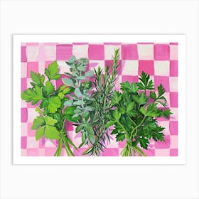 Loose Herbs Pink Checkerboard 3 Art Print