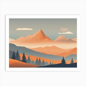 Misty mountains horizontal background in orange tone 92 Art Print