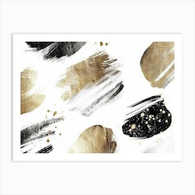 Gold And Black Brushstrokes 10 Art Print