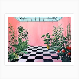 Plants Growing In A Minamalist Pink Greenhouse Art Print