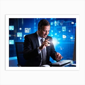 Businessman In Front Of Computer 1 Art Print