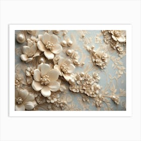 3d Ornate Cascade of Pearl Flowers Over a Vintage European Tapestry Art Print