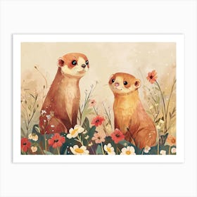 Floral Animal Illustration Ferret 4 Art Print