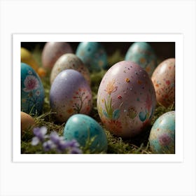 Easter Eggs nestled in the grass Art Print