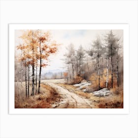 A Painting Of Country Road Through Woods In Autumn 73 Art Print