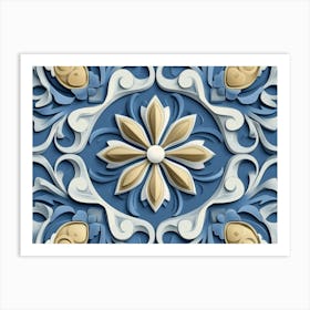 Seamless Relief Sculpture Ation Retro Pattern Round Curve Cross Frame Chain Flower Kaleidoscope Art Print