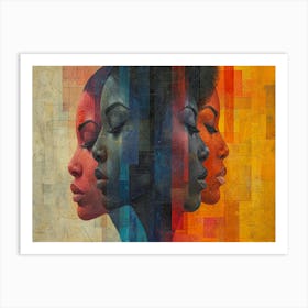 Colorful Chronicles: Abstract Narratives of History and Resilience. Three Women'S Faces 1 Art Print