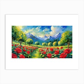 Red Roses In The Mountains Art Print