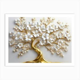 Elegant 3d Art Features A Stunning Floral Tree With White Flowers And Delicate Leaves 1 Art Print