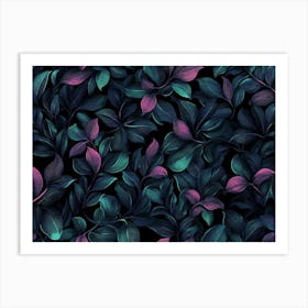 Neon Ivy Leaves, Dark Glamorous Foliage Art Print