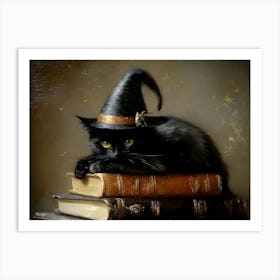 Witch Cat On Books Art Print