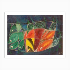 Wall Abstract Painting with Fish Art Print