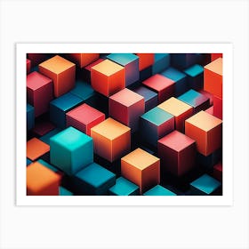 Colorful 3d Illustration of a Geometric Pattern Cubes Art Print