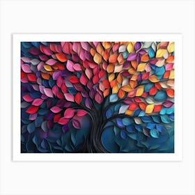 Colorful Tree With Multicolor Leaves Illustration 2 Art Print