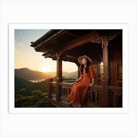 A Youthful Asian Woman Embodying Freedom Pleasure And Success Embarks On An Extreme Adventure P (5) Art Print