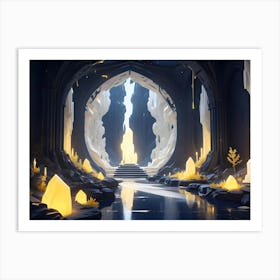 A Fantasy Scene With A Pathway Leading Through A Grand, Archway Like Entrance Art Print