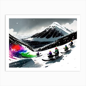 Rainbow Skiers Art Print