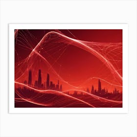 Abstract Image Of A City Skyline With Glowing, Red Lines, Resembling A Digital Network Or A Futuristic Cityscape 1 Art Print