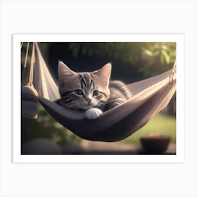 A Kitten Relaxing In A Hammock Art Print