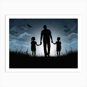 Silhouette Of A Family Father's Day Art Print