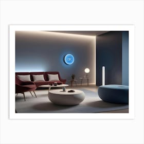 A Modern Living Room Interior With A Blue And Gray Color Scheme Art Print