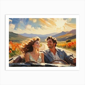 Couple In A Convertible Art Print