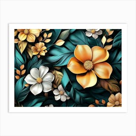 Art With Colorful Flowers And Leaves 3 Art Print