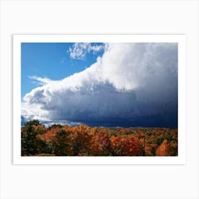 Cumulus Clouds Towering High Above A Serene Autumnal Landscape Sunlight Piercing Through Overcast S Art Print