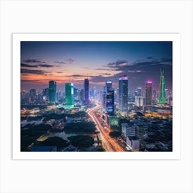 Bangkok Cityscape Set In The Distant Future Where Multiple High Tech Gadgets And Advanced Machinery Art Print